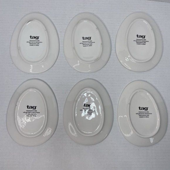 Set 6 Tag Pastel Polka Dot Easter Egg Oval Shape Appetizer Dessert Plates 6" - Picture 3 of 6